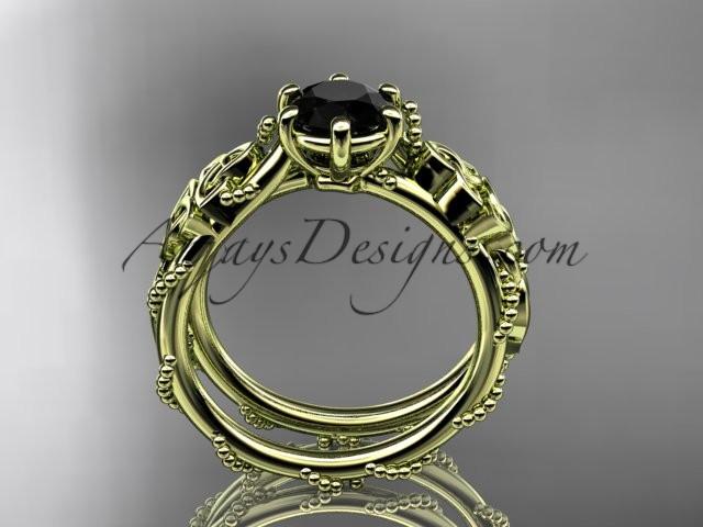 14kt yellow gold celtic trinity knot engagement ring , wedding ring with a Black Diamond center stone CT766 - AnjaysDesigns