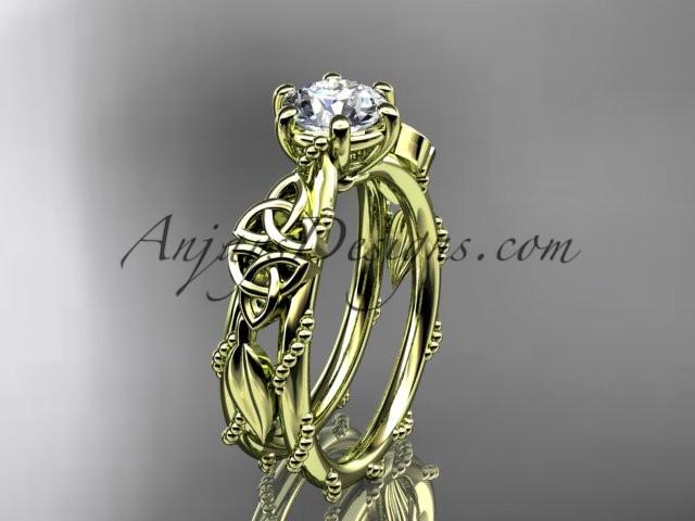 14kt yellow gold celtic trinity knot engagement ring , wedding ring with a "Forever One" Moissanite center stone CT766 - AnjaysDesigns