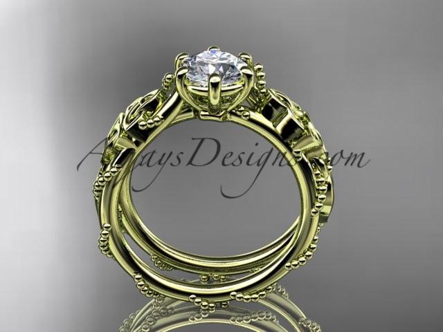 14kt yellow gold celtic trinity knot engagement ring , wedding ring with a "Forever One" Moissanite center stone CT766 - AnjaysDesigns