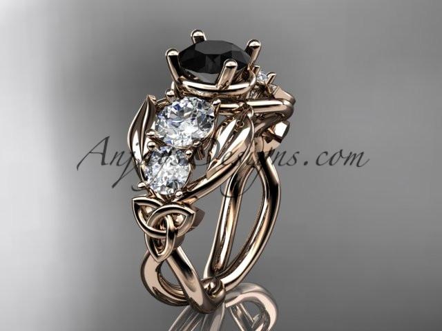 14kt rose gold celtic trinity knot engagement ring , wedding ring with Black Diamond center stone CT769 - AnjaysDesigns