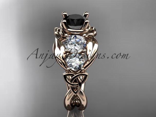 14kt rose gold celtic trinity knot engagement ring , wedding ring with Black Diamond center stone CT769 - AnjaysDesigns