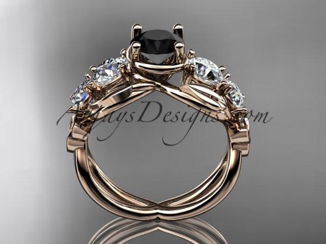 14kt rose gold celtic trinity knot engagement ring , wedding ring with Black Diamond center stone CT769 - AnjaysDesigns