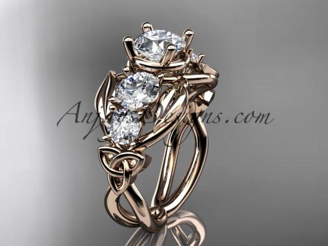 14kt rose gold celtic trinity knot engagement ring , wedding ring with "Forever One" Moissanite center stone CT769 - AnjaysDesigns