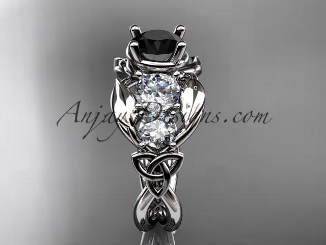 14kt white gold celtic trinity knot engagement ring , wedding ring with Black Diamond center stone CT769 - AnjaysDesigns