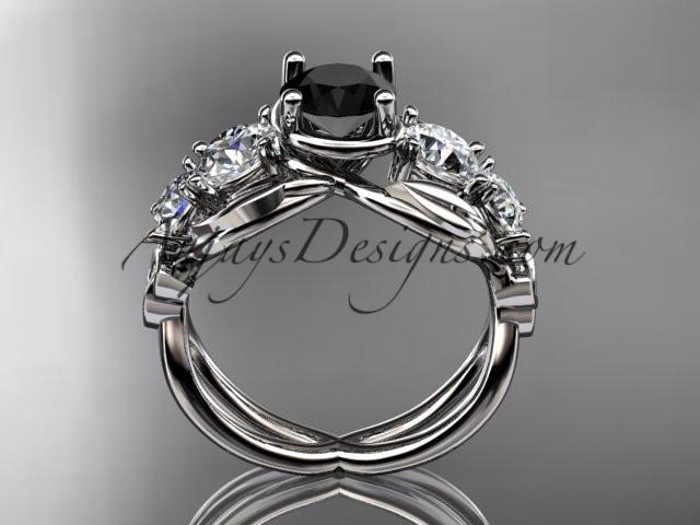 14kt white gold celtic trinity knot engagement ring , wedding ring with Black Diamond center stone CT769 - AnjaysDesigns