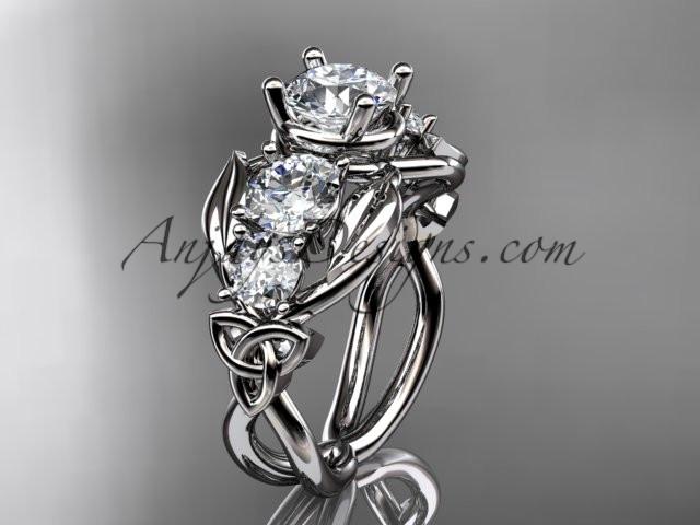 platinum celtic trinity knot engagement ring , wedding ring with "Forever One" Moissanite center stone CT769 - AnjaysDesigns