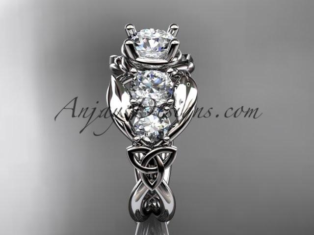 14kt white gold celtic trinity knot engagement ring , wedding ring with "Forever One" Moissanite center stone CT769 - AnjaysDesigns
