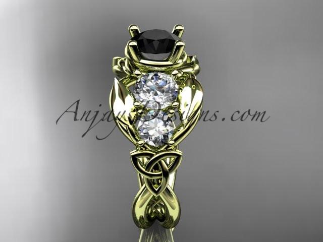 14kt yellow gold celtic trinity knot engagement ring , wedding ring with Black Diamond center stone CT769 - AnjaysDesigns