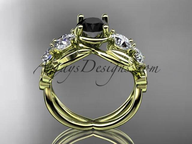 14kt yellow gold celtic trinity knot engagement ring , wedding ring with Black Diamond center stone CT769 - AnjaysDesigns