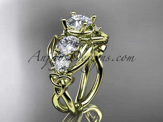 14kt yellow gold celtic trinity knot engagement ring , wedding ring with "Forever One" Moissanite center stone CT769 - AnjaysDesigns