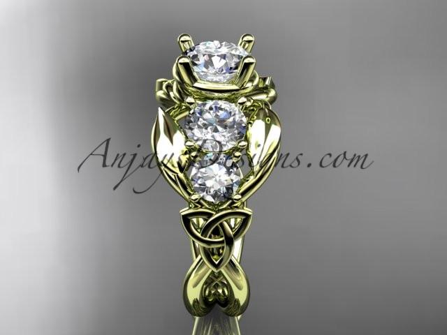 14kt yellow gold celtic trinity knot engagement ring , wedding ring with "Forever One" Moissanite center stone CT769 - AnjaysDesigns
