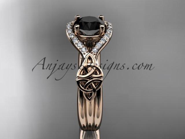 14kt rose gold celtic trinity knot engagement ring ,diamond wedding ring with Black Diamond center stone CT785 - AnjaysDesigns