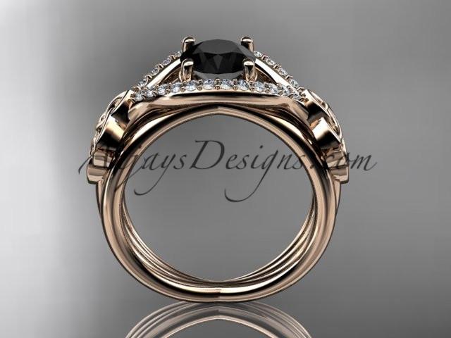 14kt rose gold celtic trinity knot engagement ring ,diamond wedding ring with Black Diamond center stone CT785 - AnjaysDesigns