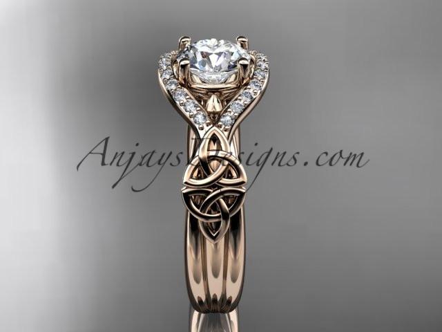 14kt rose gold celtic trinity knot engagement ring ,diamond wedding ring with "Forever One" Moissanite center stone CT785 - AnjaysDesigns