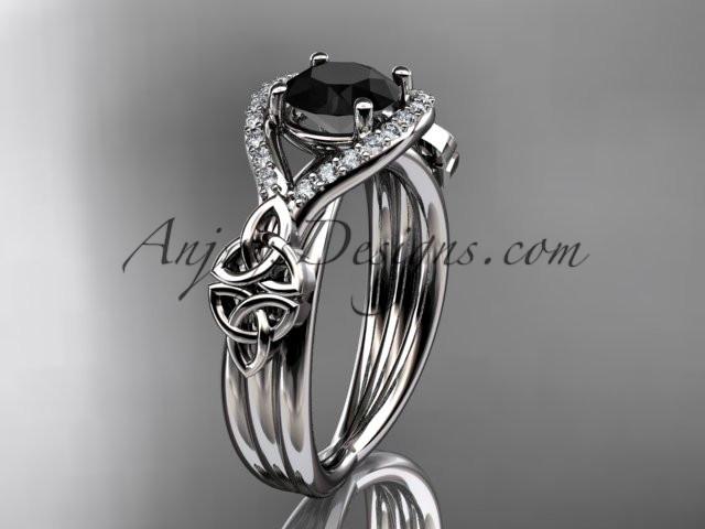 platinum celtic trinity knot engagement ring ,diamond wedding ring with Black Diamond center stone CT785 - AnjaysDesigns
