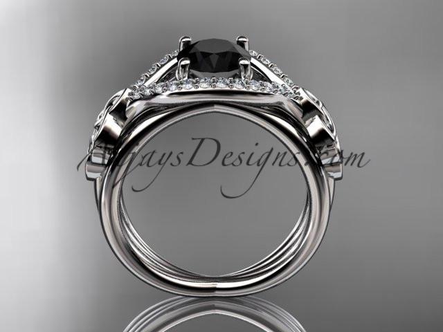 platinum celtic trinity knot engagement ring ,diamond wedding ring with Black Diamond center stone CT785 - AnjaysDesigns