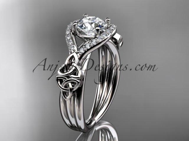 14kt white gold celtic trinity knot engagement ring ,diamond wedding ring with "Forever One" Moissanite center stone CT785 - AnjaysDesigns
