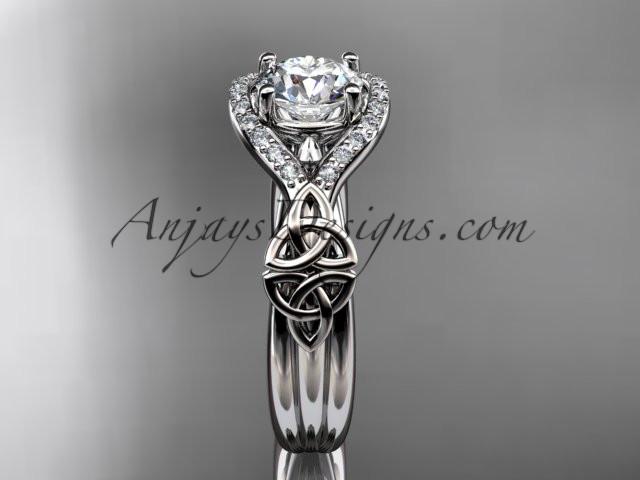 14kt white gold celtic trinity knot engagement ring ,diamond wedding ring with "Forever One" Moissanite center stone CT785 - AnjaysDesigns