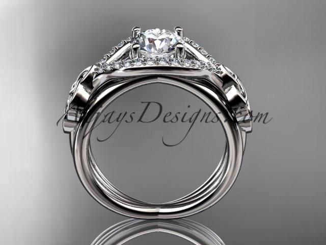 platinum celtic trinity knot engagement ring ,diamond wedding ring with "Forever One" Moissanite center stone CT785 - AnjaysDesigns