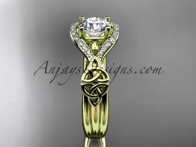 14kt yellow gold celtic trinity knot engagement ring ,diamond wedding ring with "Forever One" Moissanite center stone CT785 - AnjaysDesigns