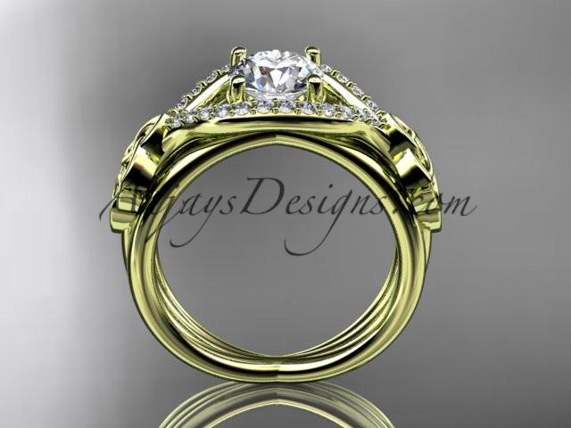 14kt yellow gold celtic trinity knot engagement ring ,diamond wedding ring with "Forever One" Moissanite center stone CT785 - AnjaysDesigns