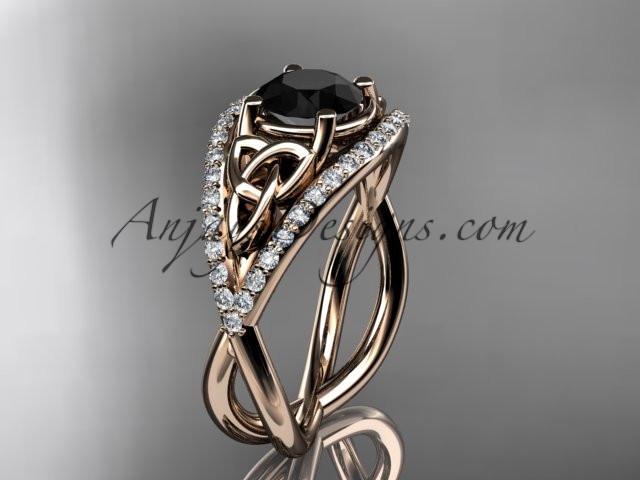 14kt rose gold celtic trinity knot engagement ring ,diamond wedding ring with Black Diamond center stone CT788 - AnjaysDesigns