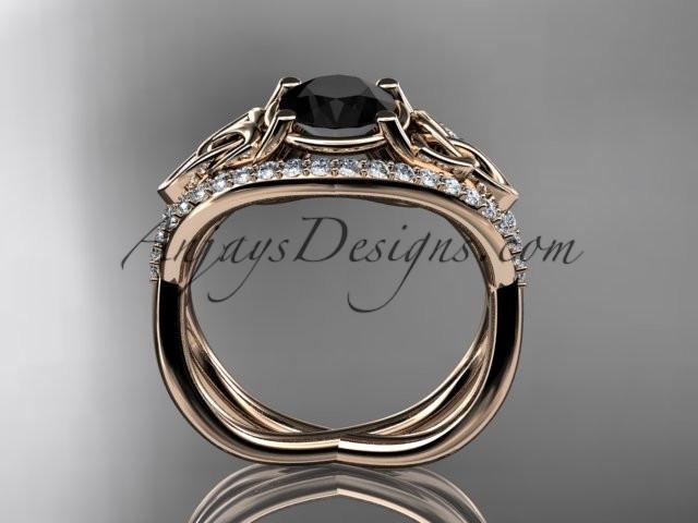 14kt rose gold celtic trinity knot engagement ring ,diamond wedding ring with Black Diamond center stone CT788 - AnjaysDesigns