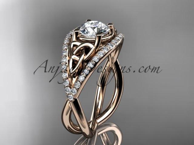14kt rose gold celtic trinity knot engagement ring ,diamond wedding ring with "Forever One" Moissanite center stone CT788 - AnjaysDesigns