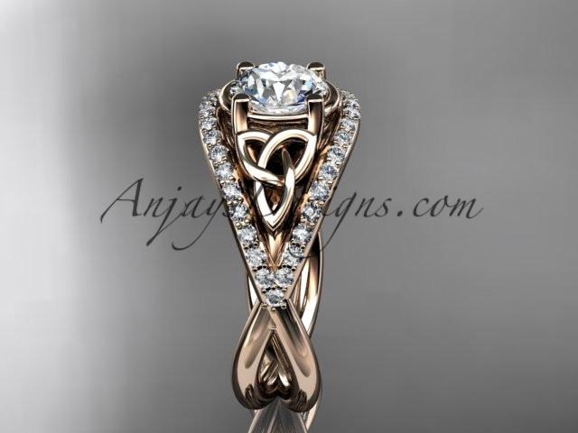 14kt rose gold celtic trinity knot engagement ring ,diamond wedding ring with "Forever One" Moissanite center stone CT788 - AnjaysDesigns