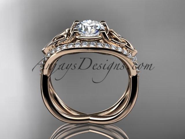 14kt rose gold celtic trinity knot engagement ring ,diamond wedding ring with "Forever One" Moissanite center stone CT788 - AnjaysDesigns