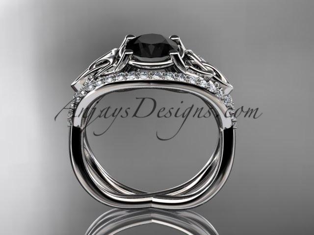 platinum celtic trinity knot engagement ring ,diamond wedding ring with Black Diamond center stone CT788 - AnjaysDesigns