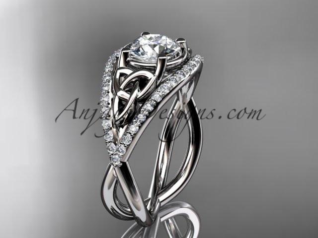 14kt white gold celtic trinity knot engagement ring ,diamond wedding ring with "Forever One" Moissanite center stone CT788 - AnjaysDesigns