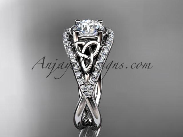 platinum celtic trinity knot engagement ring ,diamond wedding ring with "Forever One" Moissanite center stone CT788 - AnjaysDesigns