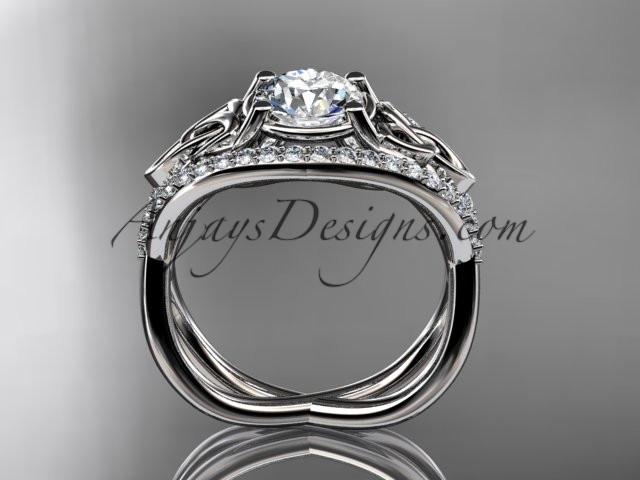 14kt white gold celtic trinity knot engagement ring ,diamond wedding ring with "Forever One" Moissanite center stone CT788 - AnjaysDesigns