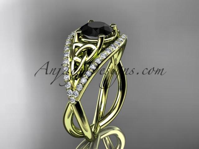 14kt yellow gold celtic trinity knot engagement ring ,diamond wedding ring with Black Diamond center stone CT788 - AnjaysDesigns
