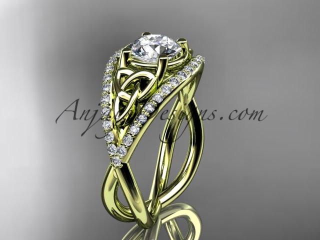 14kt yellow gold celtic trinity knot engagement ring ,diamond wedding ring with "Forever One" Moissanite center stone CT788 - AnjaysDesigns