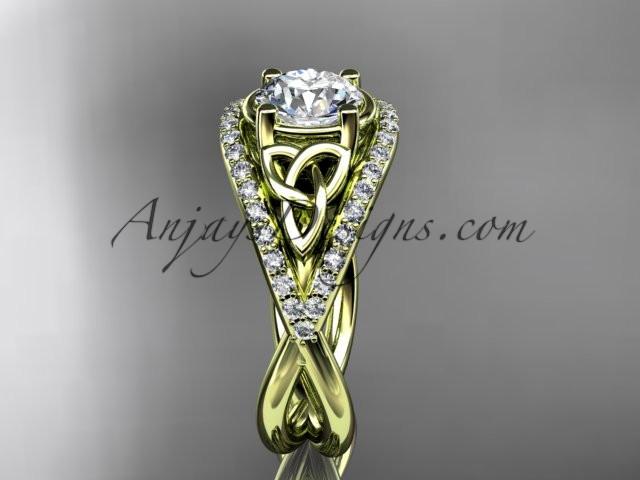 14kt yellow gold celtic trinity knot engagement ring ,diamond wedding ring with "Forever One" Moissanite center stone CT788 - AnjaysDesigns