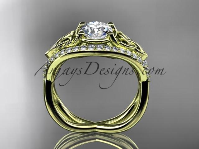 14kt yellow gold celtic trinity knot engagement ring ,diamond wedding ring with "Forever One" Moissanite center stone CT788 - AnjaysDesigns