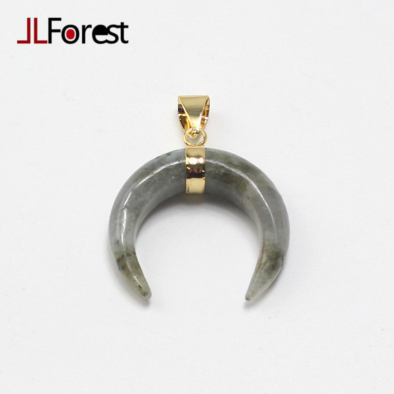 Crescent Moon Natural Stone Pendants For Necklace Choker Men Women Handmade DIY Jewelry Real Stone Pendant With Chain