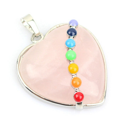 JLForest Heart Shaped Natural Stone Pendants For Necklace 7 Chakras Healing Reiki Pendants Crystal/Quartz/Opal/Tiger Eye Jewelry
