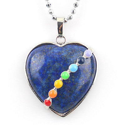 JLForest Heart Shaped Natural Stone Pendants For Necklace 7 Chakras Healing Reiki Pendants Crystal/Quartz/Opal/Tiger Eye Jewelry
