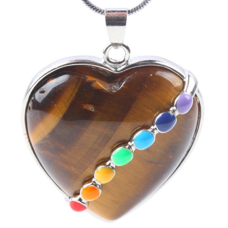 JLForest Heart Shaped Natural Stone Pendants For Necklace 7 Chakras Healing Reiki Pendants Crystal/Quartz/Opal/Tiger Eye Jewelry