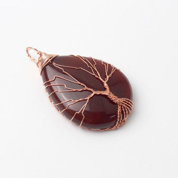 Natural Purple Quartz Opal Stone Pendants Rose Gold Tree Life Wire Wrapped Pendants Crystal Water Drop Shaped Pendants
