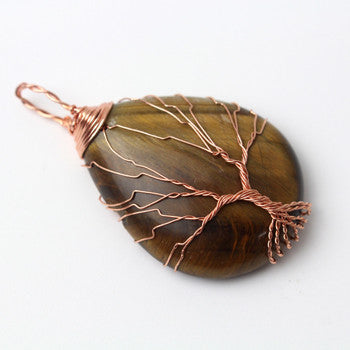 Natural Purple Quartz Opal Stone Pendants Rose Gold Tree Life Wire Wrapped Pendants Crystal Water Drop Shaped Pendants
