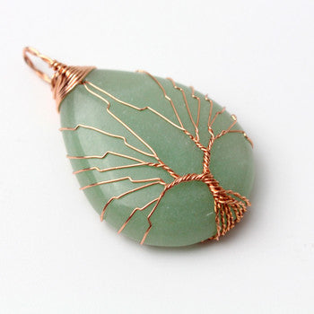 Natural Purple Quartz Opal Stone Pendants Rose Gold Tree Life Wire Wrapped Pendants Crystal Water Drop Shaped Pendants