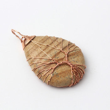 Natural Purple Quartz Opal Stone Pendants Rose Gold Tree Life Wire Wrapped Pendants Crystal Water Drop Shaped Pendants