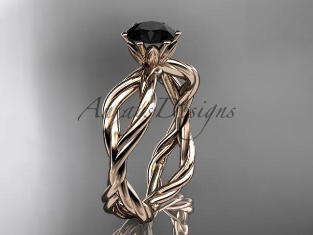 14kt rose gold Black Diamond rope engagement ring RP8100