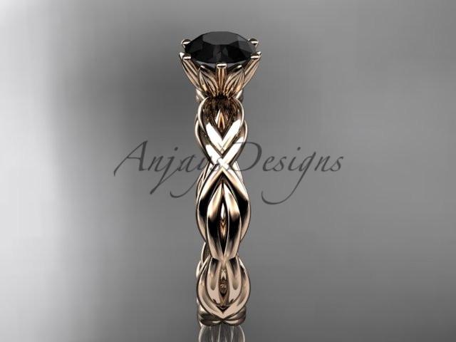 14kt rose gold rope engagement ring with a Black Diamond center stone RP8101