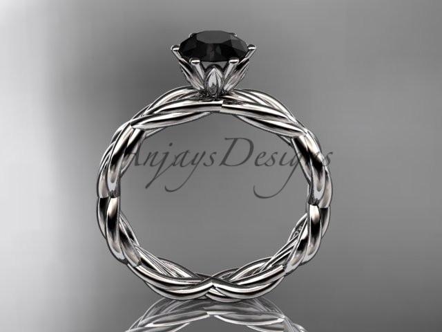14kt white gold rope engagement ring with a Black Diamond center stone RP8101