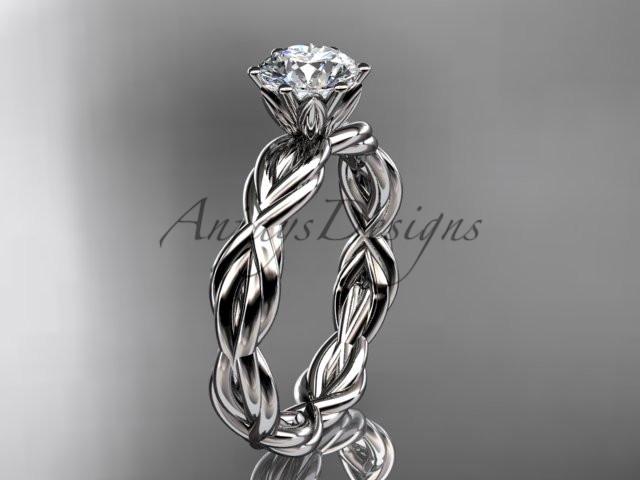 platinum rope engagement ring with a "Forever One" Moissanite center stone RP8101